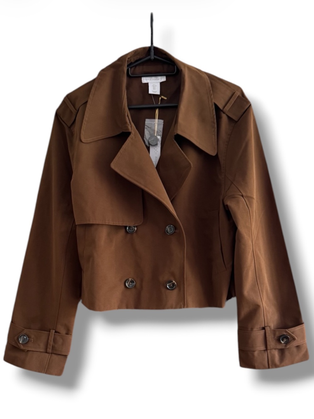 House of Harlow 1960 Womens Brown Double-Breasted Cropped Trench Coat